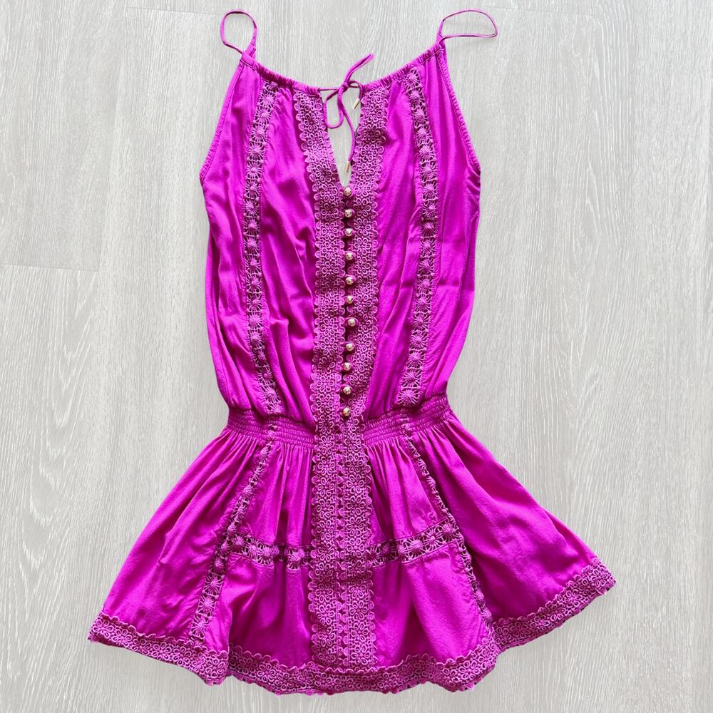 Melissa Odabash Chelsea Short Dress Viola Magenta Lace Trim Medium - Picture 2 of 11